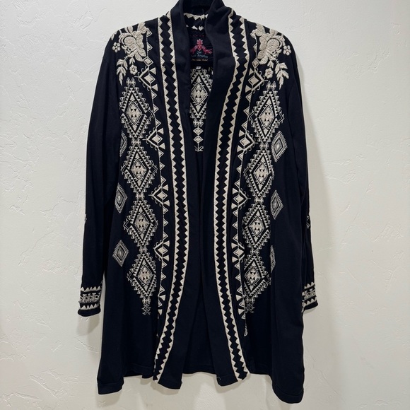 Johnny Was Tulia Embroidered Cardigan Open Front Women's Large Black Cream - Picture 2 of 15